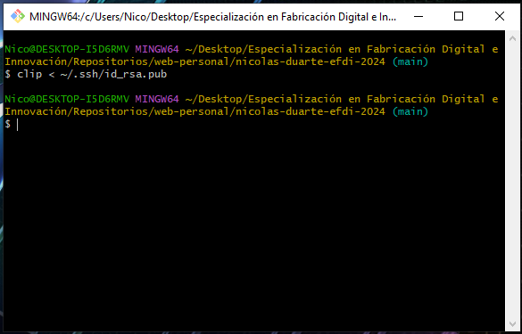 Imagen de copia ssh key de git con clip
