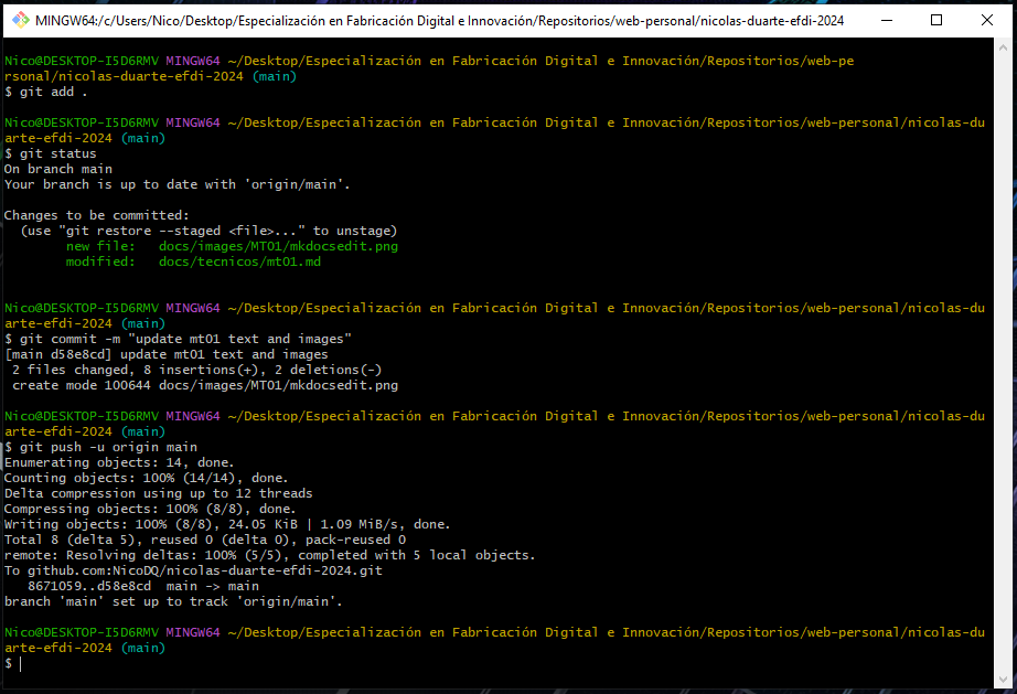 Imagen de proceso de push por consola a GitHub 