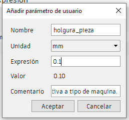 Imagen de Parámetro Holgura en F360